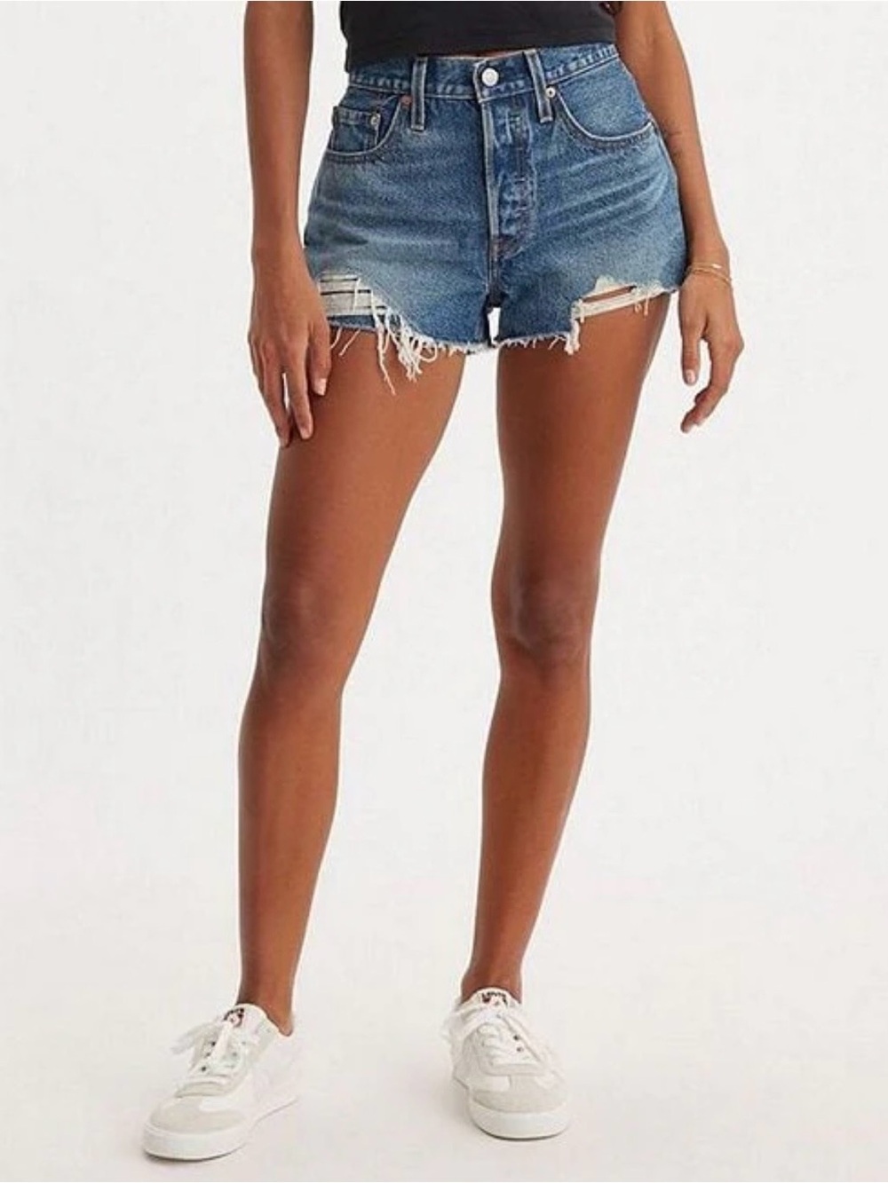 NWT Levi’s 501 Medium Blue Distressed High-Rise Denim Shorts SZ 29